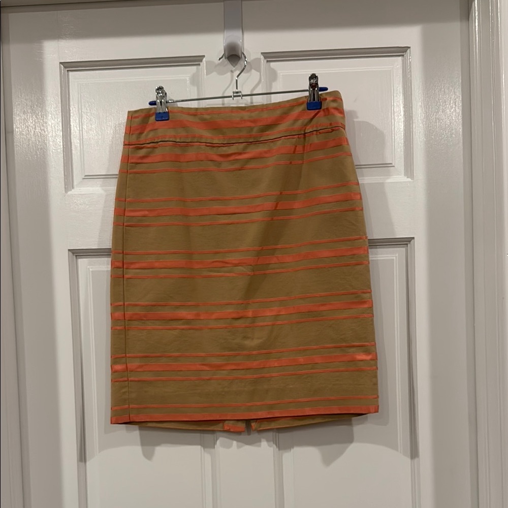 Tan and Pink Striped Pencil Skirt